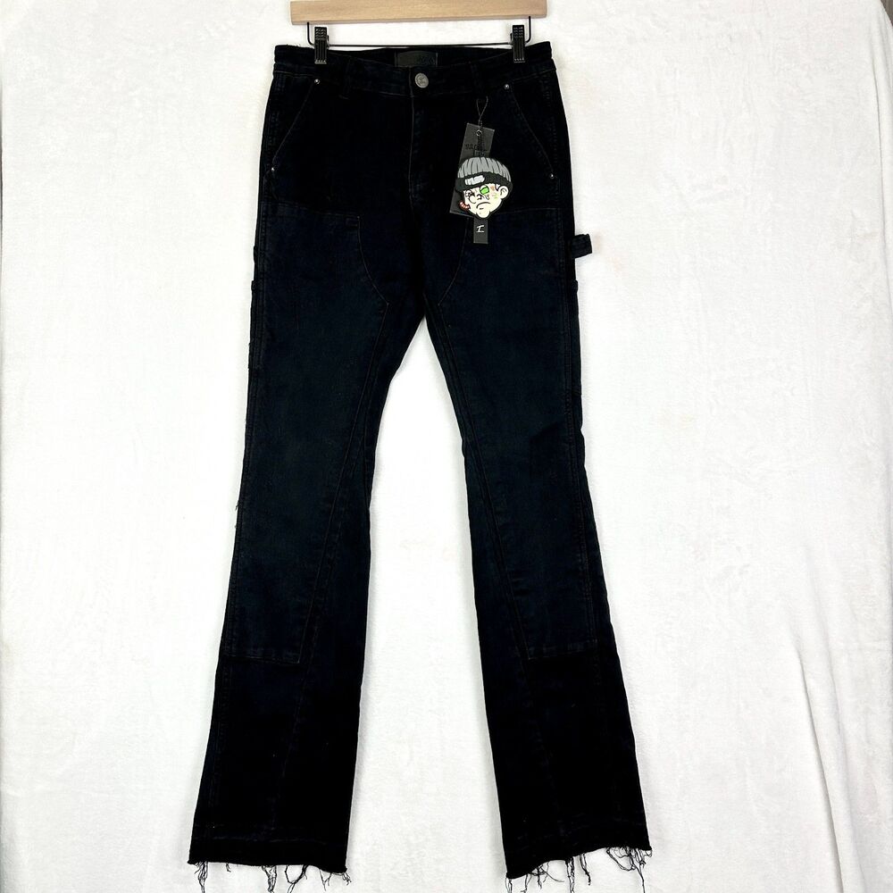Tulones Carpenter Jeans Size 31x35 NWT Black Streetwear Utility Raw Hem Bootcut